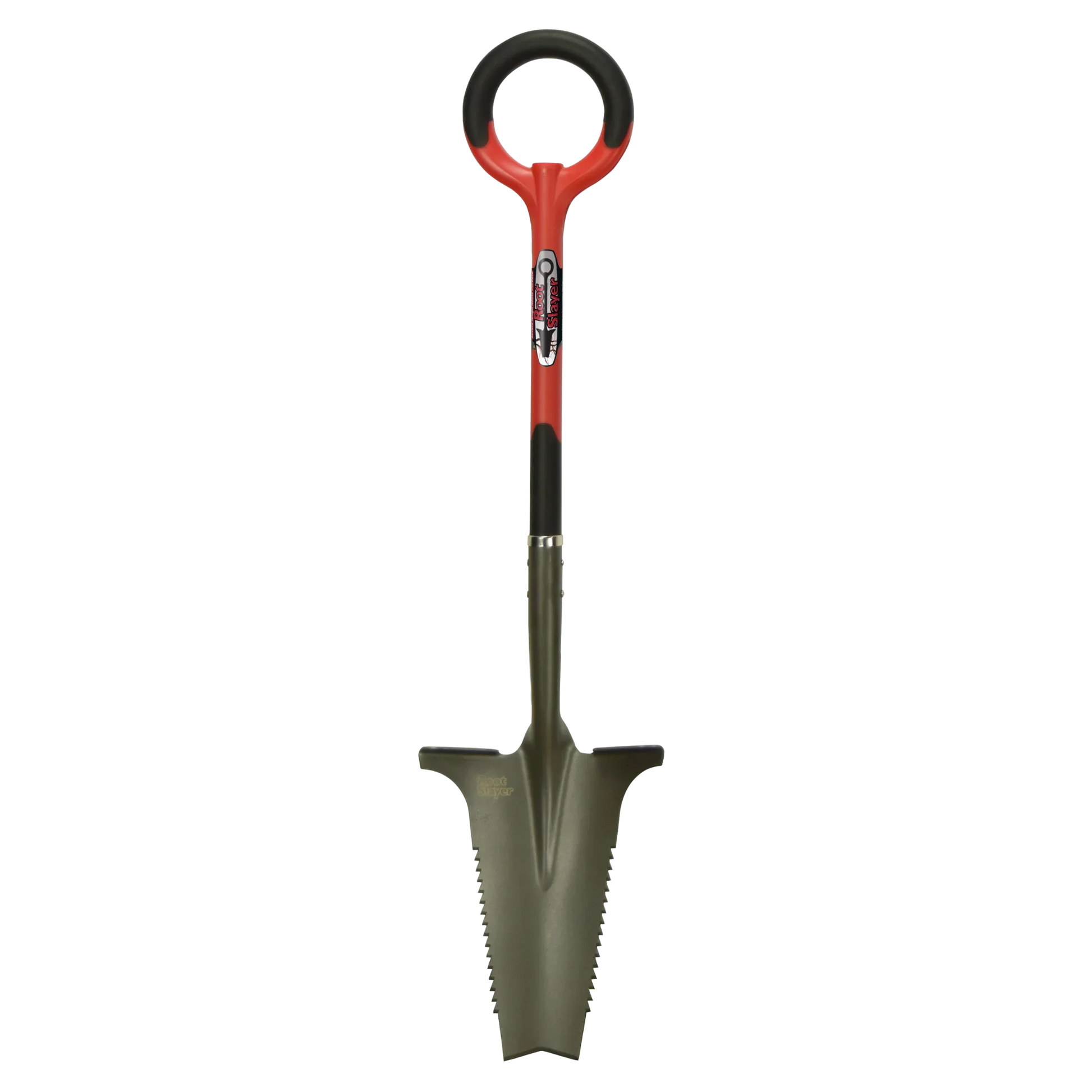 Pelle de jardin ergonomique avec lame crantée et manche rouge, outil de désherbage