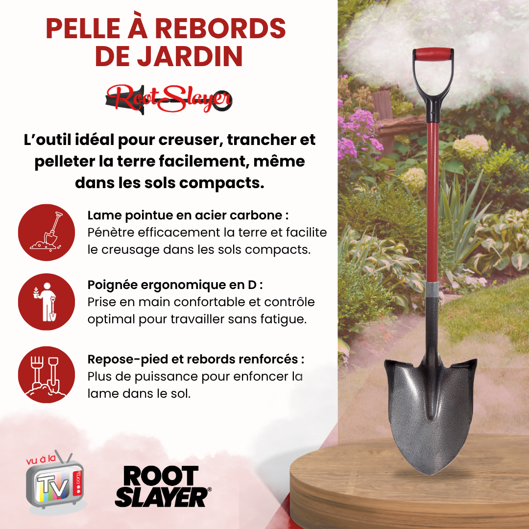 RootSlayer shovel with raised edges 