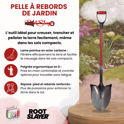 RootSlayer shovel with raised edges 