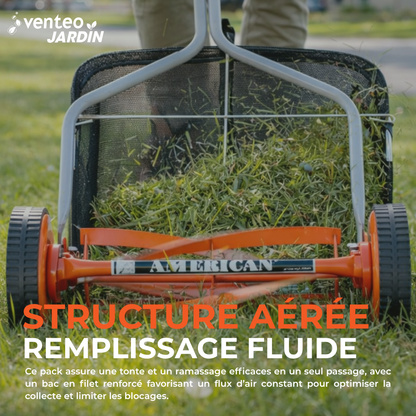 Pack tondeuse manuelle hélicoïdale 4 lames et bac ramassage