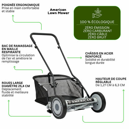 Pack tondeuse manuelle hélicoïdale 5 lames et bac ramassage