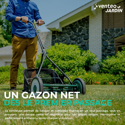 Tondeuse manuelle hélicoïdale 7 lames et bac ramassage