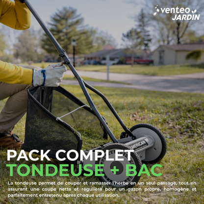 Pack tondeuse manuelle hélicoïdale 5 lames et bac ramassage
