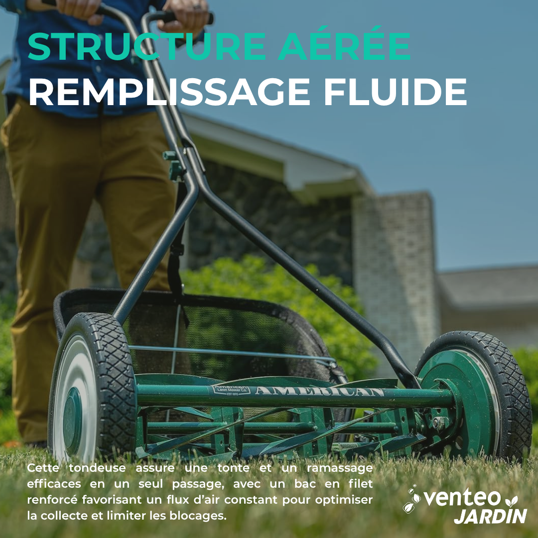 Tondeuse manuelle hélicoïdale 7 lames et bac ramassage