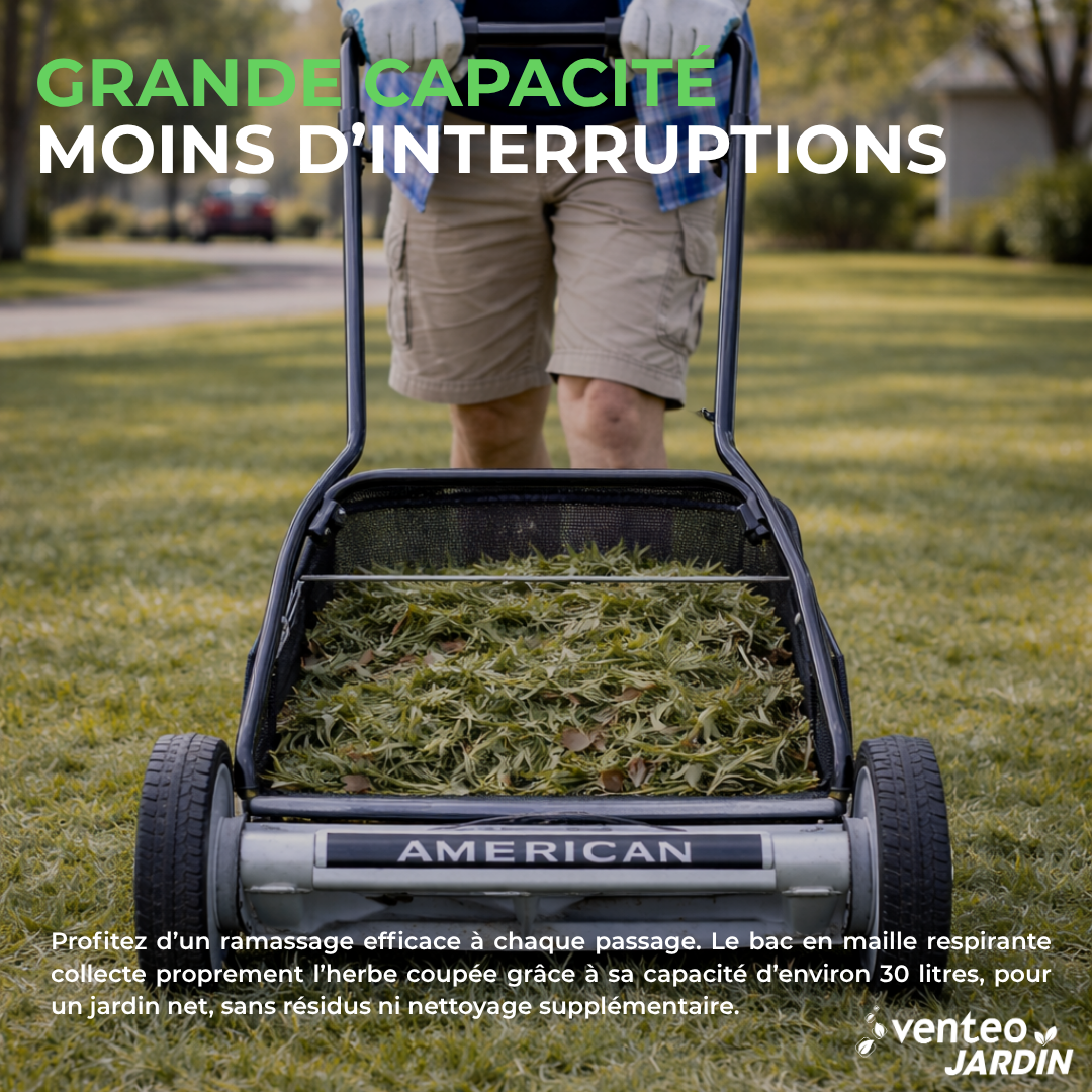 Pack tondeuse manuelle hélicoïdale 5 lames et bac ramassage