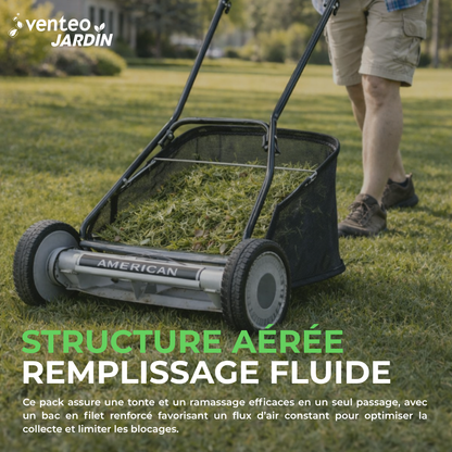 Pack tondeuse manuelle hélicoïdale 5 lames et bac ramassage